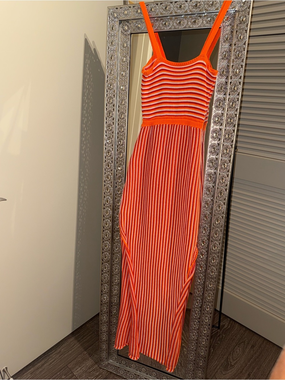Orange Striped Cutout Knit Maxi Dress - Picture 6 of 8